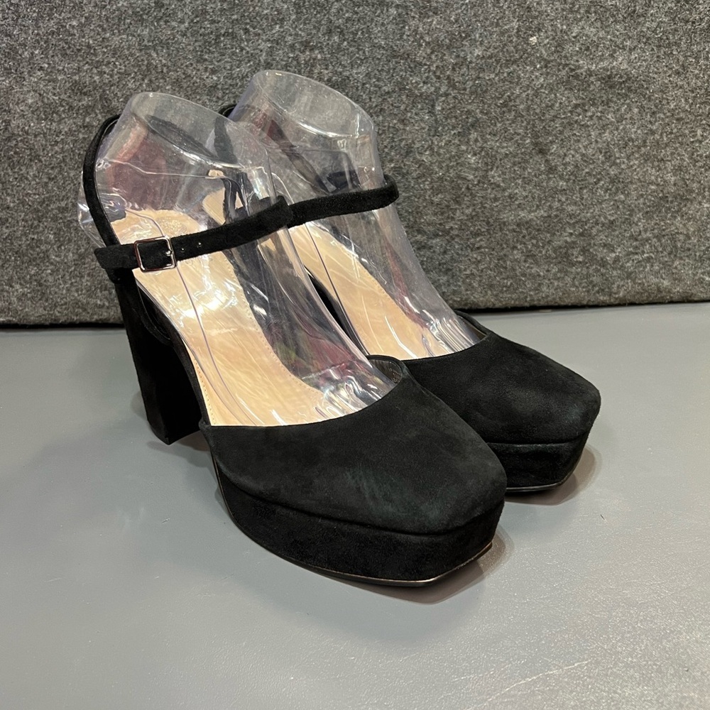 Vince Camuto Black Suede Platform Ankle Strap Heels Women’s Size 10